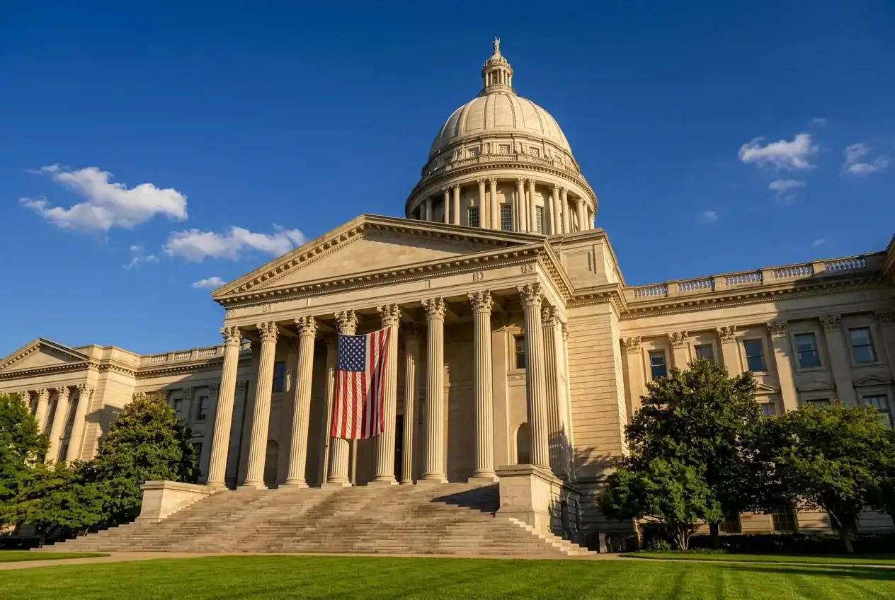 Neoclassical government building with tall white columns, representing the legislative landscape of sports betting legalization